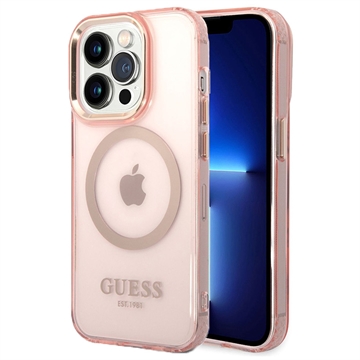 Guess Gold Outline MagSafe iPhone 14 Pro Max Hybrid Case - Translucent Pink