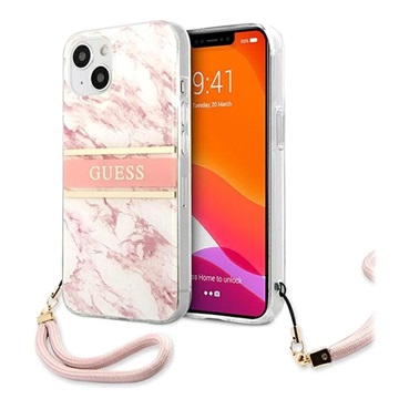 Guess Marble Collection iPhone 13 Mini Case with Hand Strap - Pink