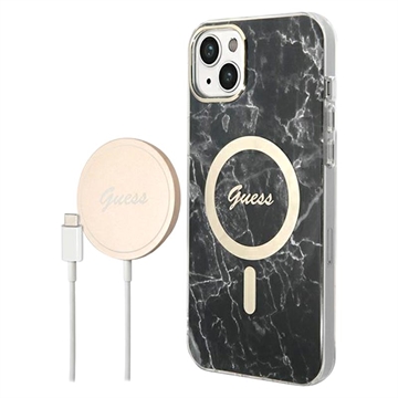 Guess Marble Edition Bundle Pack iPhone 14 Case & Wireless Charger - Black