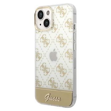 Guess Peony Glitter Script Logo iPhone 14 Hybrid Case - Gold
