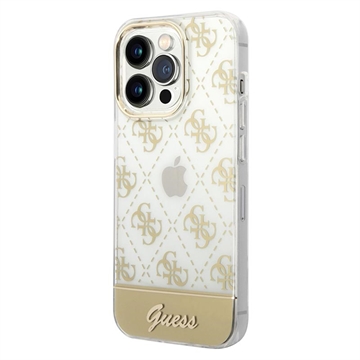 Photos - Case GUESS Peony Glitter Script Logo iPhone 14 Pro Hybrid  - Gold 