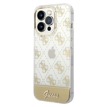 Guess Peony Glitter Script Logo iPhone 14 Pro Hybrid Case - Gold