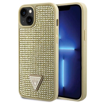 iPhone 15 Guess Rhinestones Triangle Metal Logo Case - Gold