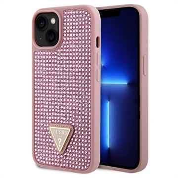 iPhone 15 Guess Rhinestones Triangle Metal Logo Case - Pink