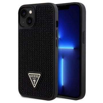 iPhone 15 Plus Guess Rhinestones Triangle Metal Logo Case - Black
