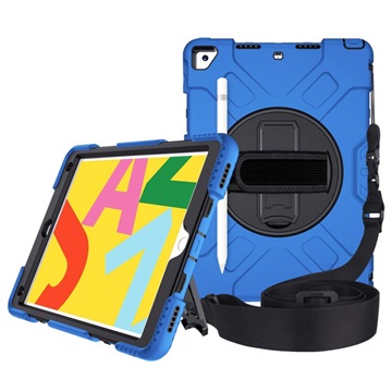 iPad 10.2 2019/2020/2021 Heavy Duty 360 Case with Hand Strap - Blue / Black