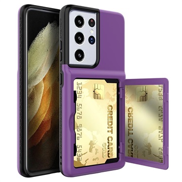 Samsung Galaxy S21 Ultra 5G Hybrid Case with Hidden Mirror & Card Slot - Purple