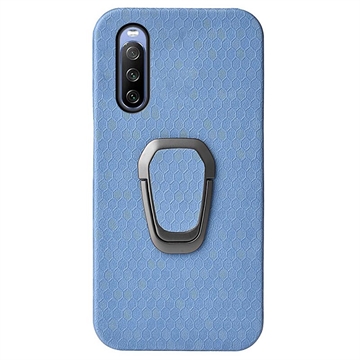 Sony Xperia 10 IV Honeycomb Pattern Case with Ring Holder - Light Blue