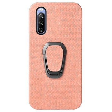 Sony Xperia 10 IV Honeycomb Pattern Case with Ring Holder - Pink