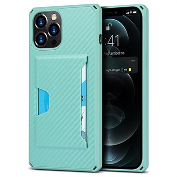 iPhone 12 Pro Max Hybrid Case with Card Slot - Carbon Fiber - Green