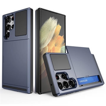 Samsung Galaxy S24 Ultra Hybrid Case with Slide Card Holder - Dark Blue