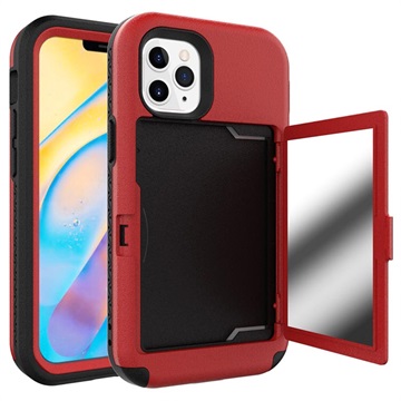 iPhone 12/12 Pro Hybrid Case with Hidden Mirror & Card Slot - Red
