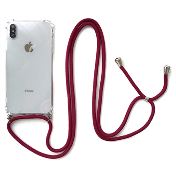 iPhone X/XS Hybrid Case with Strap - Clear / Wine Red