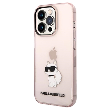 Karl Lagerfeld Choupette Logo iPhone 14 Pro Case - Transparent Pink
