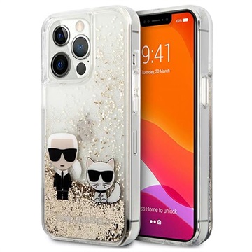 Karl Lagerfeld Liquid Glitter Karl & Choupette iPhone 13 Pro Case - Gold