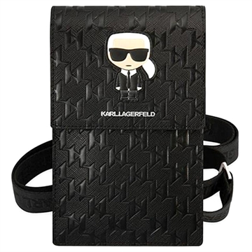 Karl Lagerfeld Monogram Ikonik Smartphone Shoulder Bag - Black