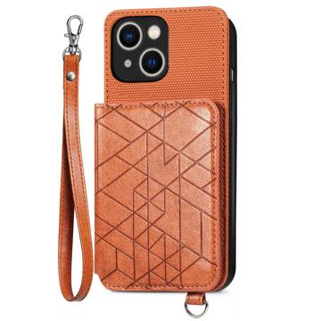 Geometry Series iPhone 14 Plus Case with Wallet - Brown