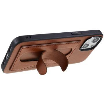 iPhone 14 Plus Coated Case with Card Slot & Stand - Brown