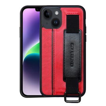 Dual-Color iPhone 14 Coated Case with Hand Strap & Card Slot - Red