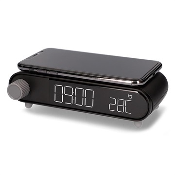 Ksix Retro Alarm Clock with Fast Wireless Charger - 10W - Black