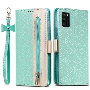 Lace Pattern Samsung Galaxy A41 Wallet Case - Green
