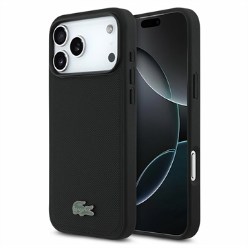 iPhone 18 Pro Lacoste Iconic Petit Pique Metal Logo Case - MagSafe Compatible - Black