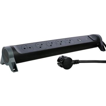 Legrand 049429 5-Outlet 2P+T Rotating Power Strip with USB-A & USB-C - 3680W/16A - Black