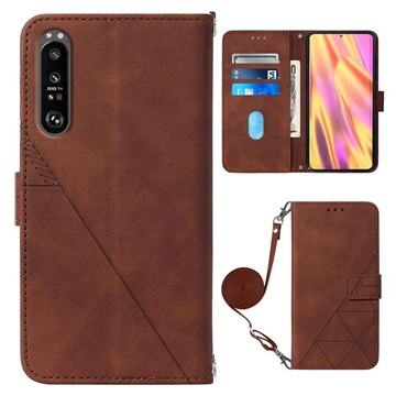 Line Series Sony Xperia 1 III Wallet Case - Brown