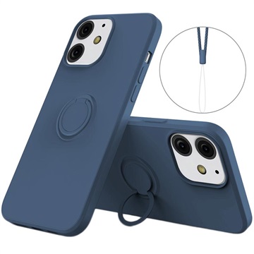 iPhone 13 Mini Liquid Silicone Case with Ring Holder - Blue