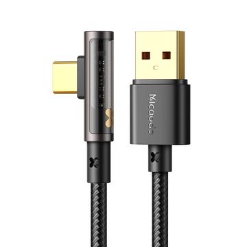 MCDODO CA-3380 MDD 1.2m USB-A to Type-C 90-Degree Elbow Data Cable 6A Fast Charging Transparent Cord