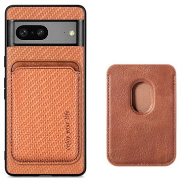 Google Pixel 7 Magnetic Case with Card Holder - Carbon Fiber - Brown