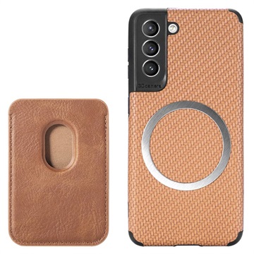 Samsung Galaxy S21 FE 5G Magnetic Case with Card Holder - Carbon Fiber - Brown