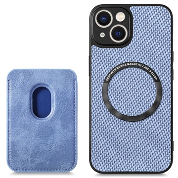 iPhone 14 Magnetic Case with Card Holder - Carbon Fiber - Blue