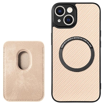iPhone 15 Plus Magnetic Case with Card Holder - Carbon Fiber - Khaki