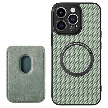 iPhone 15 Pro Magnetic Case with Card Holder - Carbon Fiber - Green