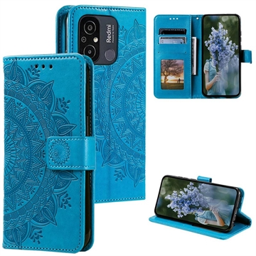 Xiaomi Redmi 12C Mandala Series Wallet Case with Stand - Blue