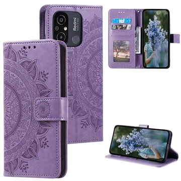 Xiaomi Redmi 12C Mandala Series Wallet Case with Stand - Purple