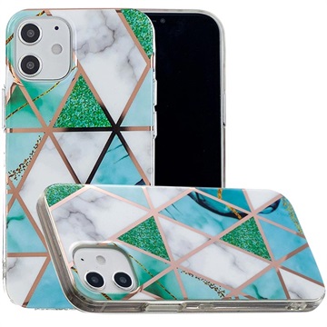 Marble Pattern Electroplated IMD iPhone 12 mini TPU Case - White / Cyan