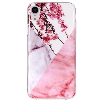 iPhone XR Marble Pattern IMD TPU Case - Pink Flowers
