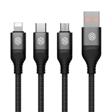 NILLKIN Swift Pro 3-in-1 Cable Nylon Braided USB to Type-C / iP / Micro Charging Cord - Black