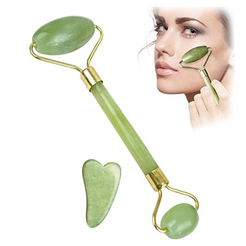 Natural Jade Massage Roller with Gua Sha Face Scraper
