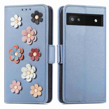 Flower Decor Series Google Pixel 6a Wallet Case - Blue