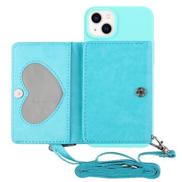Heart Series iPhone 14 Plus Case with Wallet & Strap - Baby Blue