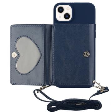 Heart Series iPhone 14 Plus Case with Wallet & Strap - Dark Blue