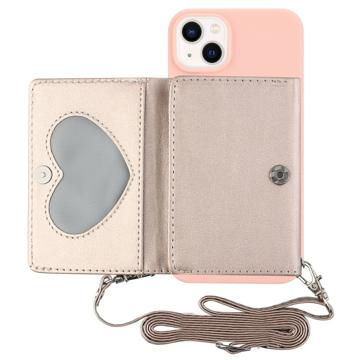 Heart Series iPhone 14 Plus Case with Wallet & Strap - Pink