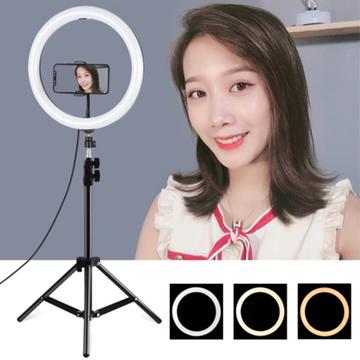 PULUZ 11.8 30cm USB 3 Modes Dimmable LED Ring Vlogging Video Light Live Broadcast Kits with Tripod Stand and Phone Clamp