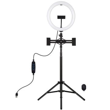 PULUZ PKT3066B 10.2 LED Selfie Ring Light Cell Phone Clamp Tripod Stand for YouTube Blogger Video Shooting