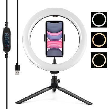 PULUZ PKT3071B 10.2 26cm USB Dimmable LED Ring Lights Vlogging Selfie Photography Video Fill Light with Tripod Mount