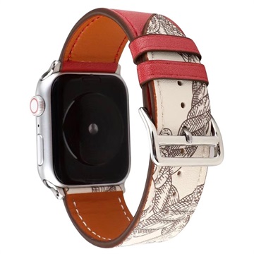 Apple Watch Series 9/8/SE (2022)/7/SE/6/5/4/3/2/1 Pattern Leather Strap - 41mm/40mm/38mm - Red