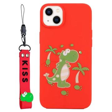 Kiss Series iPhone 14 TPU Case with Strap - Dinosaur